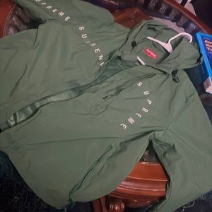 Olive green Supreme curved logo Ripstop jacket